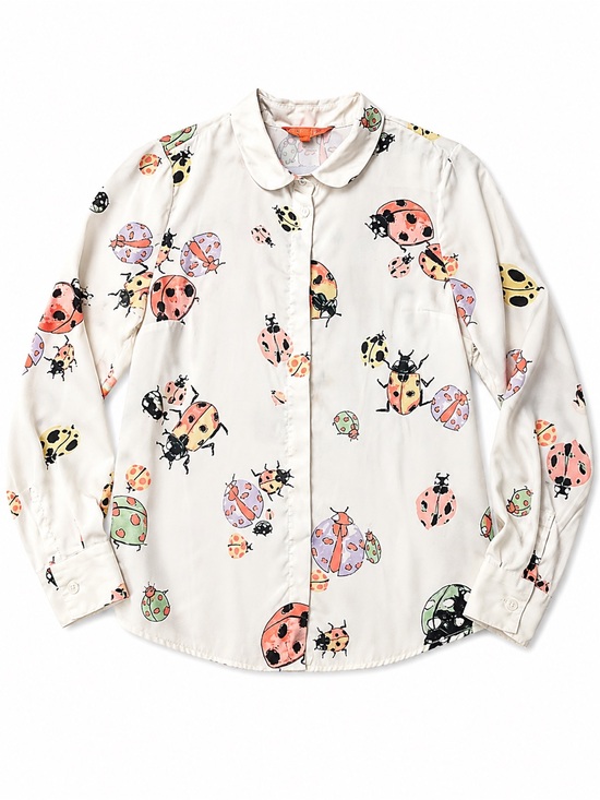 Modcloth Tops - ModCloth Ladybug Print Button-Up Blouse Ivory Multicolor Size Medium